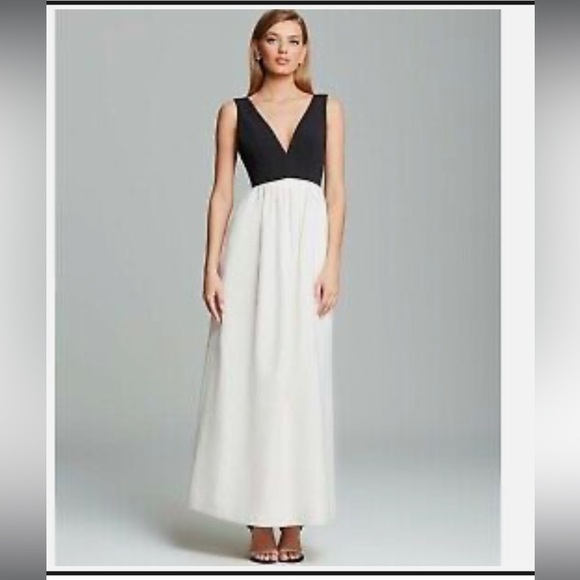 Jill Jill Stuart Everly V-Neck Colorblock Gown Dress Black White NWT 6 - Picture 2 of 10